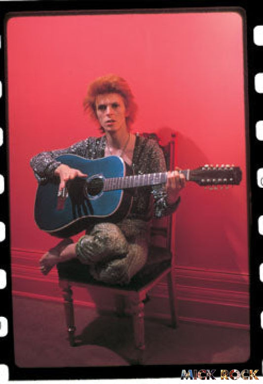 David Bowie Posing With His Guitar In Mick And Davids Second Photo-Shoot April 1972 Outtake.